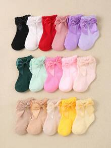 20 /12Pairs Baby Girl Socks - Girls' Socks With Bowknot Lace Decor - Skin-Friendly Soft Comfortable Princess Socks - Perfect For Daily Wear/Festival Gifts/Travel