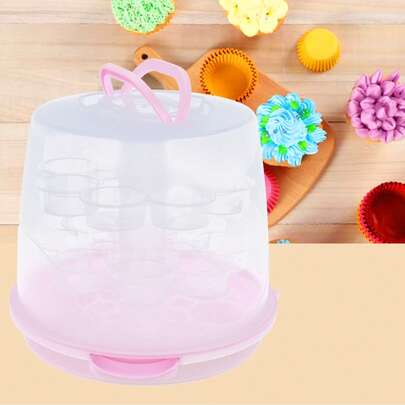Bazargame Cake Carrier Round Cake Stand Plus Height, 24 Cupcake Carrier With Cake Turntable Handle And Lid, Cake Container For Pies Cupcakes Cookies Pizza