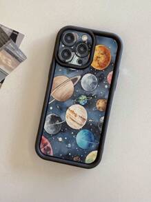 1pc Planet Pattern Protective Camera Thick Shockproof Black Phone Case Suitable For IPhone 11 Pro Max/12 Pro Max/13 Pro Max/14 Pro Max/15 Pro Max/16 Plus/16 Pro Max,16E, Galaxy A55/Galaxy A15/Galaxy S24 Ultra/S25 Ultra/Redmi, OPPO/Realme, VIVO, Infinix, Honor, MOTO, One Plus
