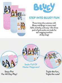 Bluey Girls Socks,  3 Pack Multipack Kids Socks, Bingo Pack Of 3 Sock Set - Multicolor - View 3