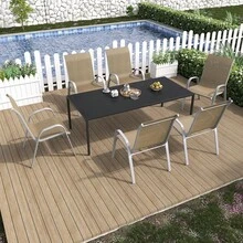 Patio Chairs Set Of 6, Outdoor Stackable Dining Chairs For All Weather, Comfortable Breathable Patio Dining Chairs Silver Outdoor Chairs Garden Outdoor Furniture For Backyard Deck, Beige - Beige - View 2