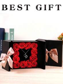 1 Pc Of Rose Fashion Creative Confession Romantic Jewelry Gift Box, Handmade Rose Accessories Gift Box, Can Be Matched With Various Jewelry. Does Not Contain Jewelry, The Gift Box Material Is Paper, Ins Style, Light Luxury, High-End, The Gift Box Is Suitable For Home Decoration, Wedding Gifts, Wedding Anniversary Gifts, Girlfriend Gifts, Mother's Day Gifts, Romantic Confession Girlfriend's High-End Gifts.