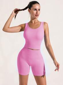 Pantaloncini da donna a vita alta, elastici, di colore unito, versatili, adatti per fitness e allenamento