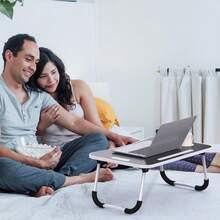 Foldable Laptop And Bed Table With Storage, Portable Lap Desk For Legs, Ideal For Study, Reading, Picnic, Breakfast,And More - Black - View 3