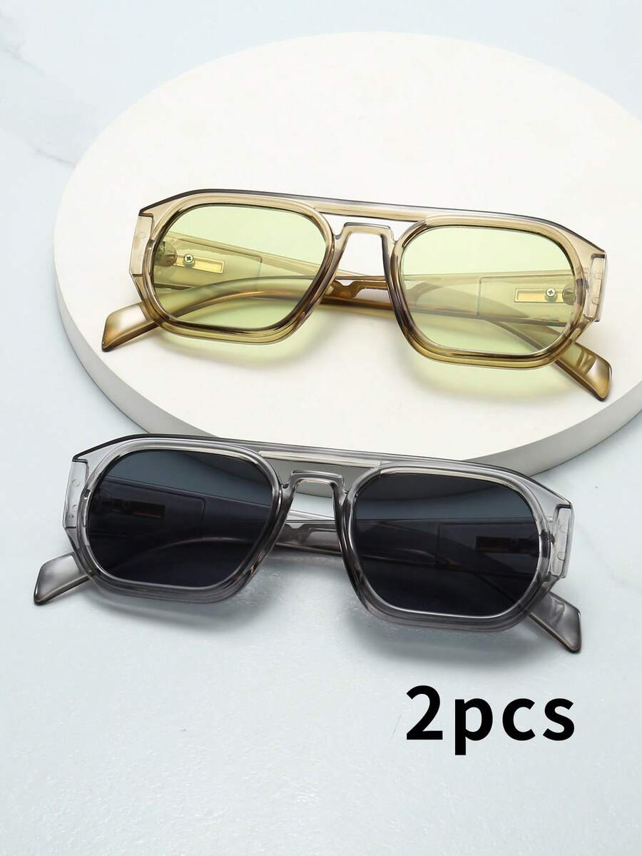 2 件装复古双桥框架时尚男士眼镜，高品质奢华简约时尚，适合驾驶、旅行、休闲、户外、日常使用，重返校园时尚学院风