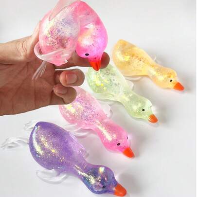 1pc Glitter Crystal Goose/Duck/Penguin/Animal Shaped Soft Slow Rebound Sticky Stress Relief Toy, Cute & Suitable For All Ages, Ideal For Holiday, Birthday, Easter, Halloween, Christmas Gifts