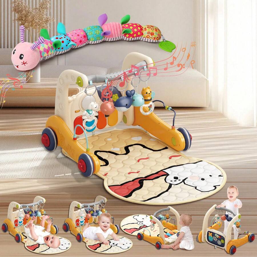 Baby Play Mat, Tummy Time Play Mat For Baby Girl Gifts, Kick And Play Piano Gym With 7 Infant Sensory Baby Toys 0-6 Months, Baby Activity Center Newborn Toys For Baby 0-6-12 Months As Christmas, Halloween, Thanksgiving Gift - Yellow + Pink Caterpillar - View 1