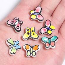 10 piezas/Paquete Cuentas de cerámica con mariposa pintada a mano, cuentas sueltas de varios estilos 17x13mm, elegante casual y adorable estilo infantil, colorido verano hecho a mano DIY para elaborar pulseras, collares, joyas, colgantes y accesorios