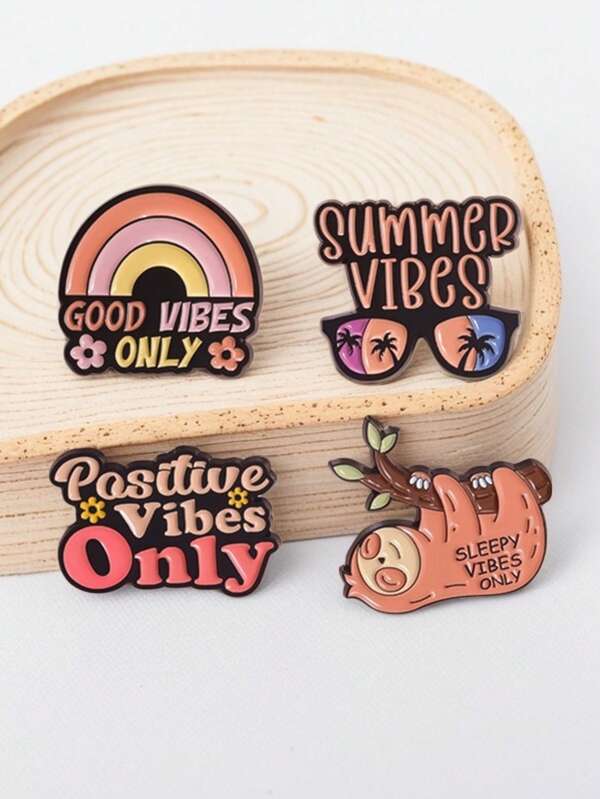 4pcs Summer Sloth Brooch Set - Vibrant Rainbow & Sunglasses Enamel Pins For Men Women, Tropical Zinc Alloy Badge Gift Collection