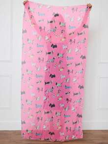 超柔软夏季围巾，印有彩色狗狗图案。尺寸：85厘米/180厘米 - 中紫紅色 - 查看 7