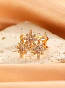 1 pieza Pendiente tipo ear cuff de circonita cúbica con diseño de copo de nieve elegante y sencillo, adecuado para uso diario, reuniones, fiestas y vacaciones