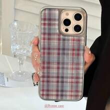 1 pieza Funda de teléfono GUCADI con acabado plateado, estilo coreano dulce de resina con borde enchapado, compatible con Apple/Series, minimalista, retro y clásica