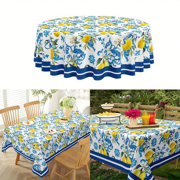 1 pièce - Nappe de table vintage à motif floral de citron - Couverture de table rectangulaire à motif rétro de fruits d'agrumes, 152*180cm en polyester. Décoration de cuisine pour le printemps/l'été, les thés et la décoration de style ferme