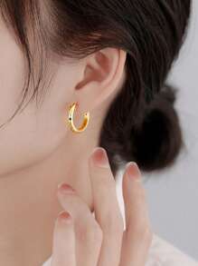 1pair Luxurious Copper Inlaid Multi-Color Star, Moon & Round Shaped Hoop Earrings, Perfect Gift For A Date Elegant And Sexy Copper Jewelry