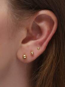 3 Pairs 14K Gold Plated Ball Stud Earrings Set, 3mm, 4mm, And 5mm, Delicate And Hypoallergenic Cartilage Earrings, Suitable For Daily Wear, Parties, And Gifts