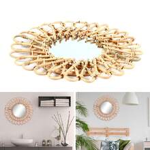 Rattan Mirror, Handmade, 40 Cm Diameter | Round Wall Mirror With 20 Cm Glass | Drill-Free Installation Including Dowels | Rural Decoration For The Living Room And Bedroom - 香檳色 - 查看 9