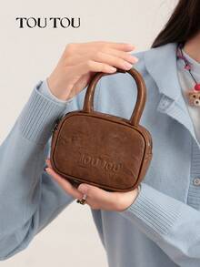 Original Designer Inspired Handbags & Fall Bowling Bag & Boston Bag, Lightweight Quiet Luxury Textured Pattern Vegan Leather Brown Purse & Double Handle Tote Bag - Brown - View 3