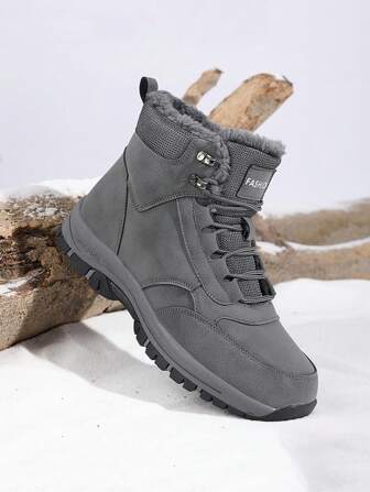 情侣雪地靴，男女款户外高帮靴，秋冬款，PU防水鞋面，徒步、徒步旅行、露营、探险，男女通用冬靴，TPR防滑耐用鞋底，黑色/灰色，尺码36-47