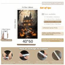 1 Stück gerahmte Leinwand Wandkunst, bereit zum Aufhängen, wasserdicht, Wandkunst, Poster, gerahmtes Wandgemälde, Herbst, Halloween, Horror Spukhaus Leinwandgemälde, Kürbis Party Wandkunst, gotische Halloween Dekoration, Heimdekoration, Herbstdekoration, Raumdekoration - Verschiedenfarbig - Übersicht 19