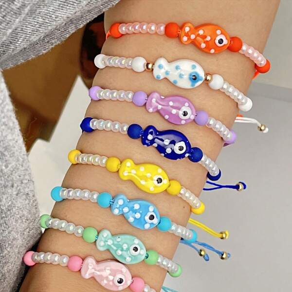 1 Set New Spotted Fish Ceramic Bracelet Suitable For Summer Wear (Ceramic Cracks Are Normal, Not Defective)