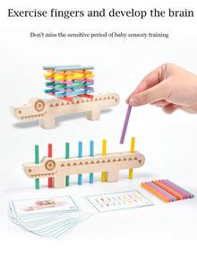 儿童蒙特梭利教具鳄鱼鱼骨配对颜色认知精细动作训练木制早教益智玩具 - 彩色 - 查看 4