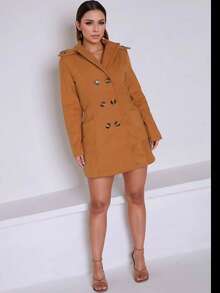 Women's Trench Coat With Button - Naranja Quemada - Ver 2