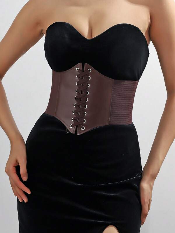 1 pieza Cinturón corset de atado multicolor para mujer, deportivo, lindo, simple y versátil de unicolor, para decoración de ropa, accesorio de entrenador de cintura de Halloween, adecuado para usar con vaqueros, ropa de vaquero, ropa del campo y cinturón negro retro.
