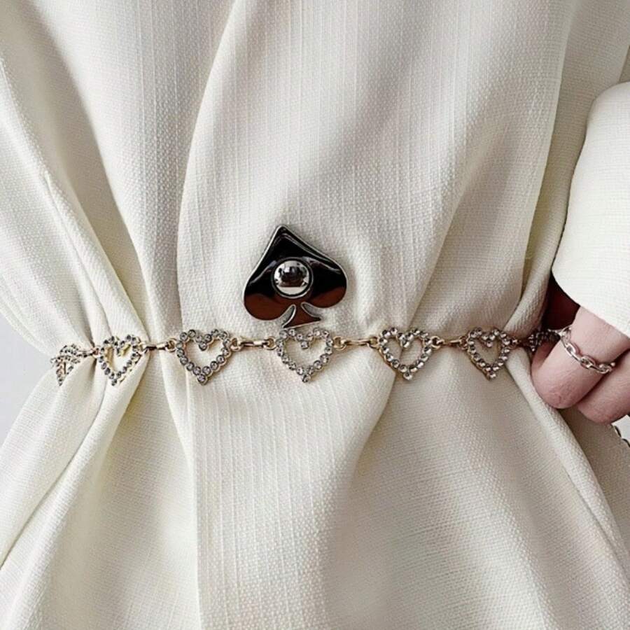 1pc Minimalist Heart Shaped Metal Waist Chain, Fashion Accessory For Dress, Sweater, Blouse, Versatile For All Seasons