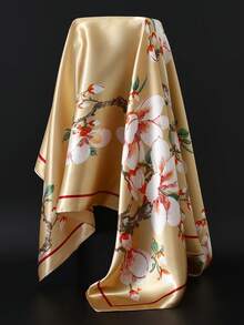 1 件 90*90 厘米时尚防晒围巾，穆斯林头巾，户外防风防沙披肩，男女通用空调房围巾，薄款，链条花卉印花，彩色蓝绿方形头巾 - A - 查看 22