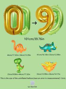 Set de 5 globos con temática de dinosaurio, que incluye globos de papel de aluminio con números dorados y verde salvia de 40 pulgadas + globos de papel de aluminio en miniatura con diseños de dinosaurios, perfectos para fiestas de cumpleaños y decoración con temática de dinosaurios - Multicolor - Ver 11
