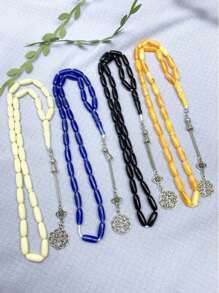 1pc Classic Minimalist 33pcs Narrow Rice Bead Bracelet, Acrylic Solid Color, Suitable For Men Daily Wear