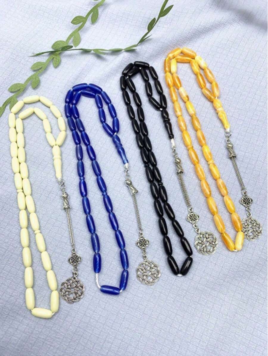 1pc Classic Minimalist 33pcs Narrow Rice Bead Bracelet, Acrylic Solid Color, Suitable For Men Daily Wear