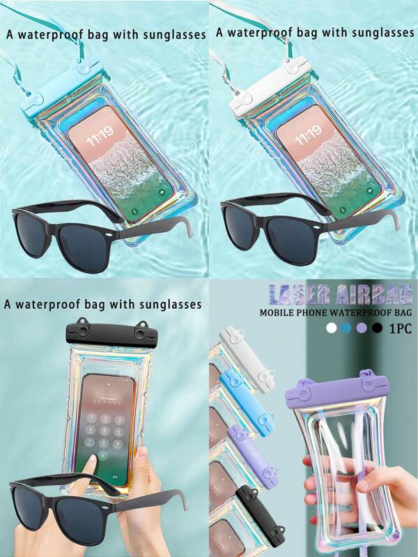 1 pieza Bolsa impermeable con gafas de sol, funda impermeable para teléfono, funda impermeable flotante para teléfono con pantalla táctil, funda impermeable para teléfono, fotografía submarina, natación, rafting, buceo, apta para todos los modelos