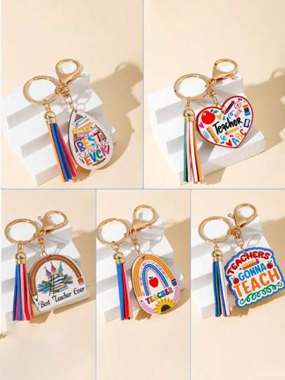 1pc Minimalist Fashionable Wooden Shield Keychain With Pencil Pattern Tassel, Creative Street Style Accessory, Unisex Backpack Charm, Single Party Souvenir Gift