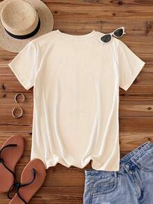 Printed Crew Neck T-Shirt, Casual Short Sleeve Top For Spring And Summer, Women's Clothing