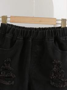 1 pieza Shorts vaqueros rotos de uso versátil para vacaciones y exteriores para niñas pre-adolescentes
