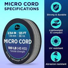 TECEUM Micro Paracord – 118 Mm X 125 Ft – Micro Utility Cord – Thin Braided Paracord Rope – Best Crafting, Projects, Fishing, Camping – Wind Chime – Survival Strong String - 灰色 - 查看 7