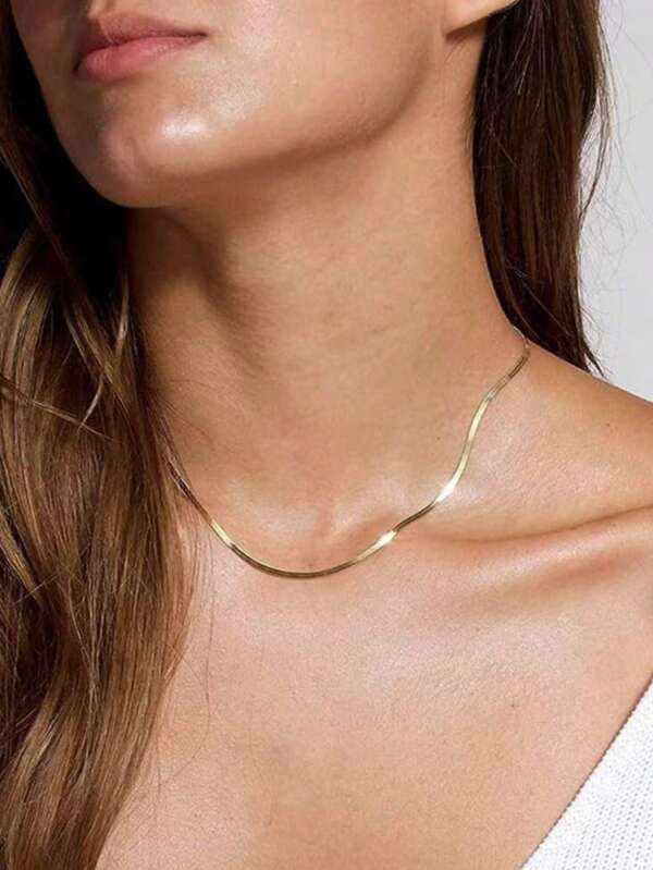 1pc Refined Simple Stainless Steel Chain Necklace, Vacuum Electroplated Inside Oven Won't Discolor, 18K Gold Plated Stainless Steel Necklace