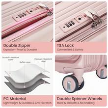 3-Piece Lightweight PC Luggage Set With Front-Access Design, TSA Lock And Silent Spinner Wheels (20/24/28) - Expandable Suitcases With PVC Protective Covers - 粉色 - 查看 3