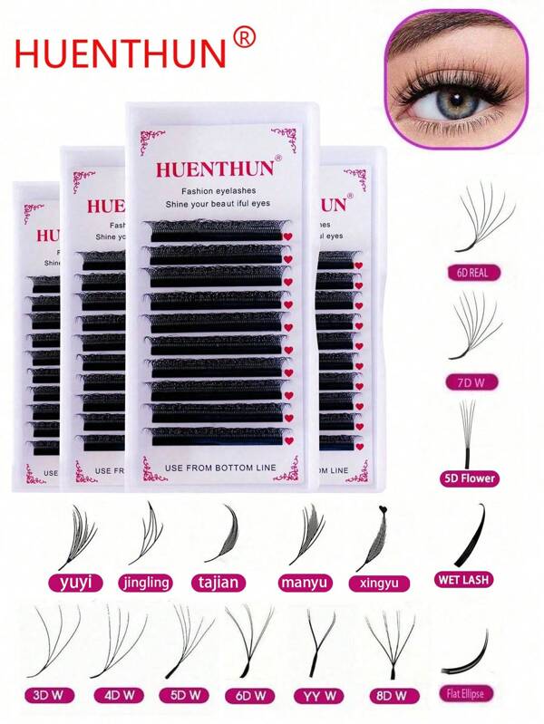 10 Fileiras C/D Curvatura 3D/4D/5D/6D/7D/8D/YY/6D Verdadeiro/Elipse Plana/5D FLOR/Cílios Molhados Leque Pré-Montado Extensão de Cílios Estilo W Falso Mink Natural Flor Macia Volume Automático Cílios HUENTHUN