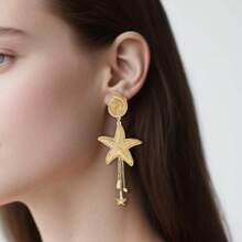 1 Pair Women's Vacation Bohemian Seashell, Conch, Faux Pearl, Starfish Exaggerated Metal Earrings, Fashionable Ocean Life Shaped Pendant Earrings For Everyday Wear, Street, Beach Party, Versatile