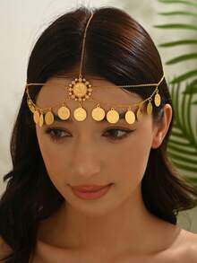 1件复古埃及风格流苏硬币三角形中东阿拉伯新娘婚礼派对头饰、节日礼物、配饰 - 金色LNT0015-1 - 查看 3