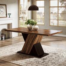 Tribesigns 55-Inch Wooden Dining Table, Farmhouse Rectangle Rustic Brown Dinner Table For 4, For Small Spaces, Dining Room, Rustic Brown - Nâu mộc mạc - Xem 3