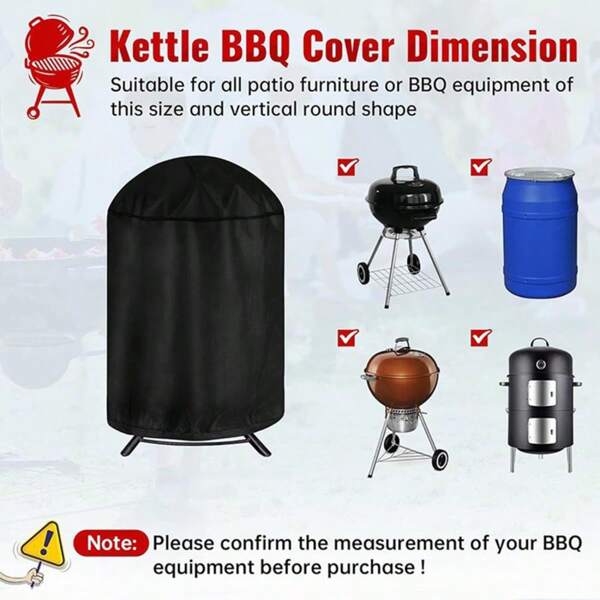 1pc Heavy Duty Round Waterproof Barbecue Grill Cover, Heat & Stain Resistant, Weatherproof BBQ Protector For Grills, Outdoor Cooking Accessories, Outdoor Barbecue Grill Dust Cover, Courtyard Barbecue Grill Sun Protection Cover