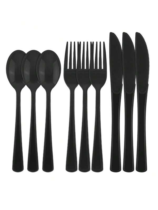 100 Pieces Black Party Decorative Cutlery Set - Including 50 Pieces Forks, 25 Knives, 25 Tbsp - Repeat Cleaning And Use Wedding Cutlery Sets, Party Festive Parties, Dinners, Weddings, Weddings, Kitchens And Valentine's Day,School Supplies