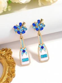 1 Pair Champagne Glass Crystal Pendant Earrings, Fashion Colorful Rhinestone Wine Bottle Earrings For Women, Party Celebration Earrings