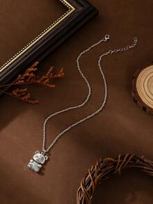 1 件流行女士复古熊猫吊坠项链，魅力珠宝礼物，适合婚礼、订婚、派对 - 復古銀色 - 查看 3