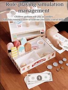 木制冰淇淋柜台玩具套装，适合儿童，幼儿女孩玩具厨房玩具套装，适合 3 4 5 6 岁女孩或男孩的角色扮演礼物，食物舀取和盛放玩具，适合 3-8 岁儿童的厨房套装