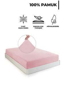 土耳其制造 贴身防过敏针织棉床单 - 100% 天然棉 - 柔软、透气、有弹性 - 可选尺寸有 100x200、120x200、140x200、160x200、180x200、200x200 厘米 - 藕粉色 - 查看 2