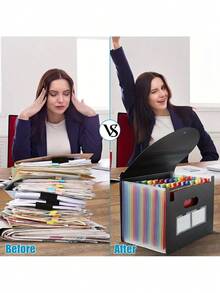 Carpeta de acordeón expandible de 13/25 bolsillos con pestañas de colores A-Z: organizador de escritorio y carpeta para guardar documentos en tamaño A4/carta, facturas y recibos mensuales | Artículos de oficina y estudio, organizador de archivos para la vuelta al cole - Negro - Ver 6